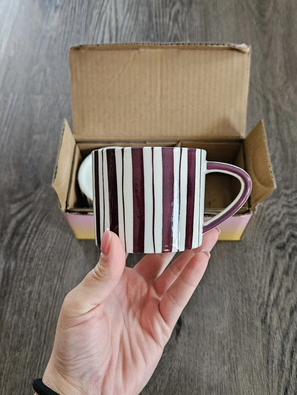 Noon & Moon Striped Set Of 2 Mugs In Cherry Lacquer NWT
